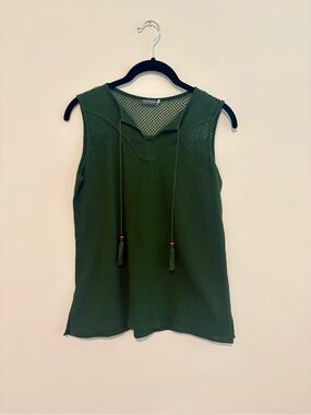 Boho Dark Forest Green Tassel Detail Blouse Tank Top